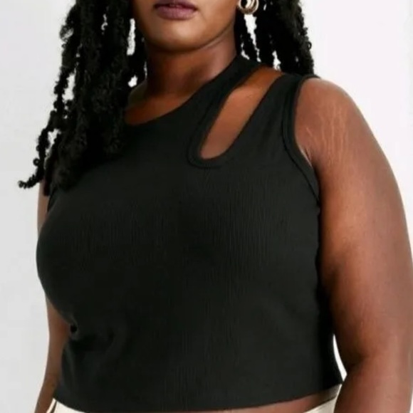 future collective Tops - Future Collective Ribbed Cut Out Black Crop Tank Top Size 3X 4X